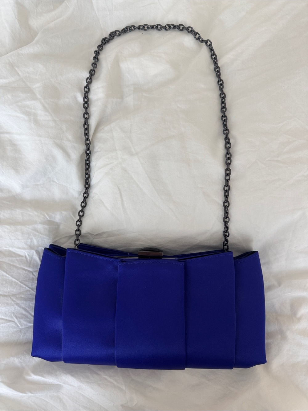 Sondra Roberts Royal Blue Satin Chain-Handle Evening Clutch
